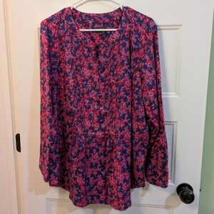 Talbots Red and Blue Floral Long Sleeve Blouse